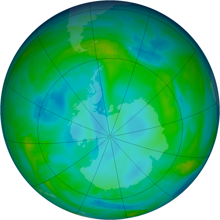 Antarctic ozone map for 29 May 1991